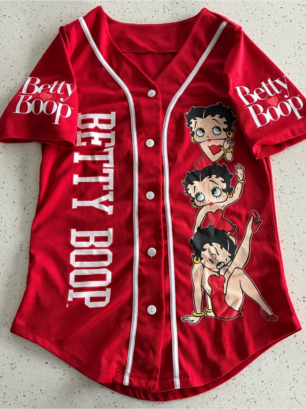 000 - WOMENS BETTY BOOP RED BASEBALL JERSEY TOP